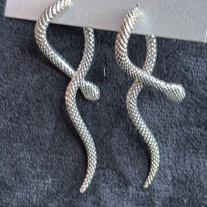 Silver alloy long Serpent Climber Stud Earrings snake ear jacket flowy earring